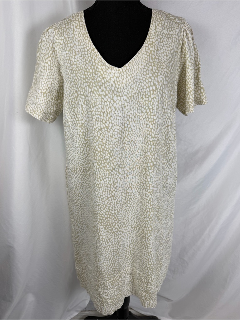 Linen Blend Neutral Print Midi Dress XL | Coastal Quiet Luxury Minimalist